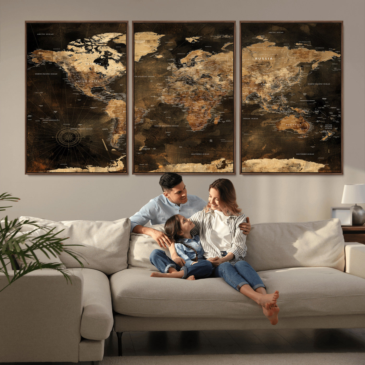 97742922-MGV-CV-36X24 - World Map Wall Art Canvas Print, Modern Decorative Framed Map Artwork Prints for Living Room, Office, Bedroom Wall Decor