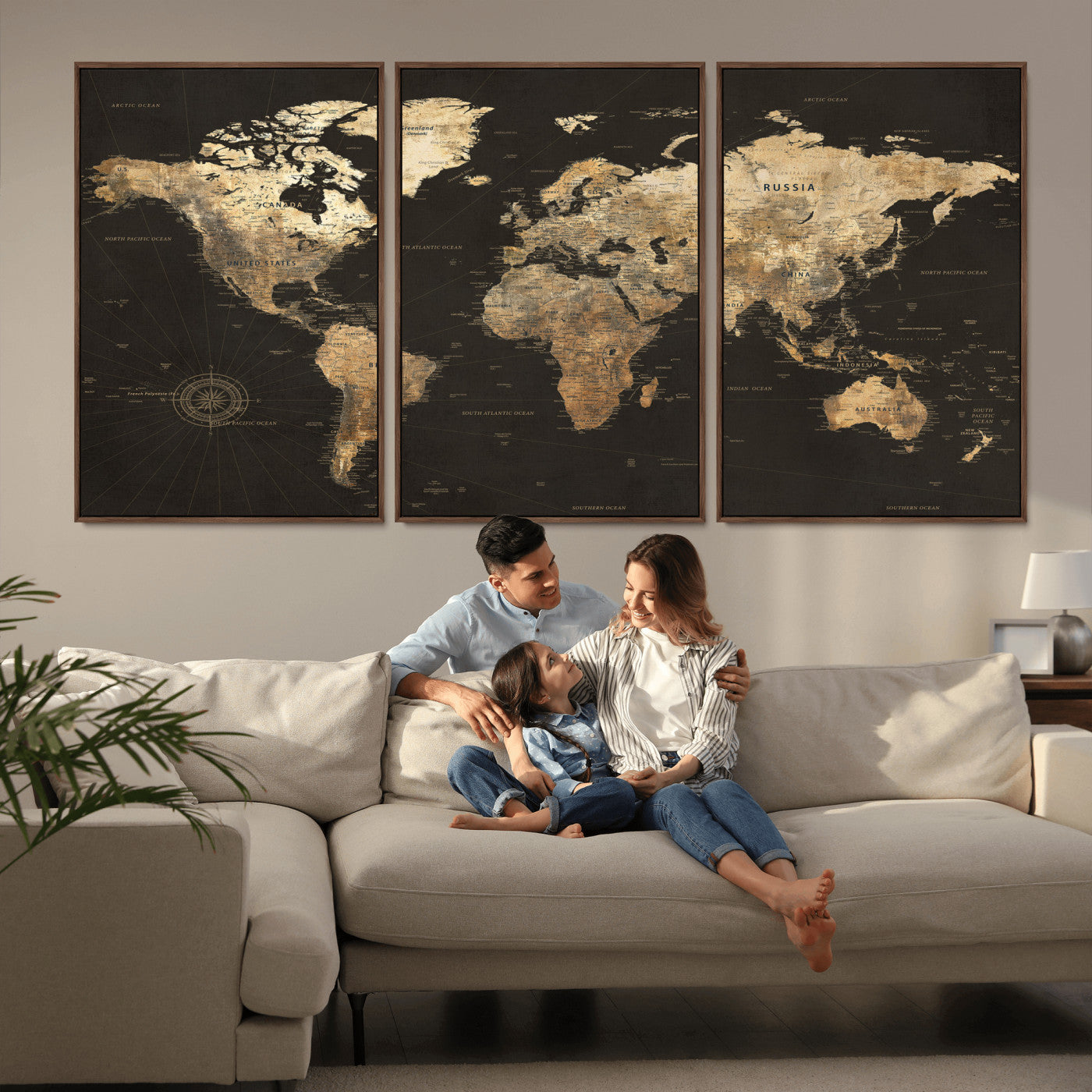 70985630-MGV-CV-36X24 - World Map Wall Art Canvas Print, Modern Decorative Framed Map Artwork Prints for Living Room, Office, Bedroom Wall Decor
