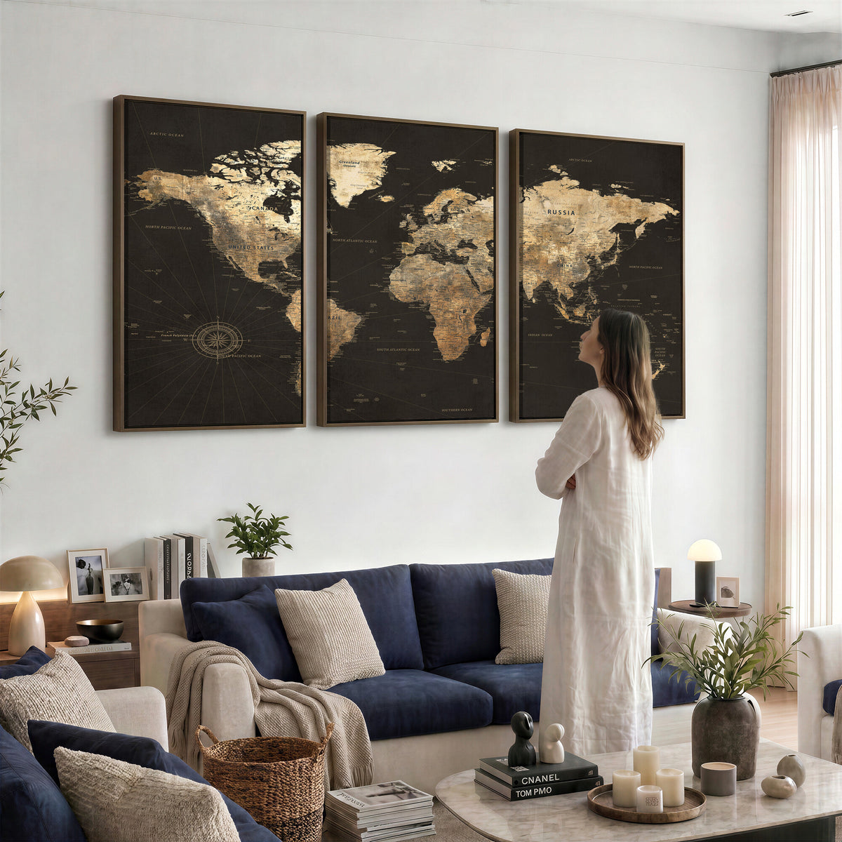 70985630-MGV-CV-36X24 - Framed World Map with Pin Canvas Print – Detailed World Map