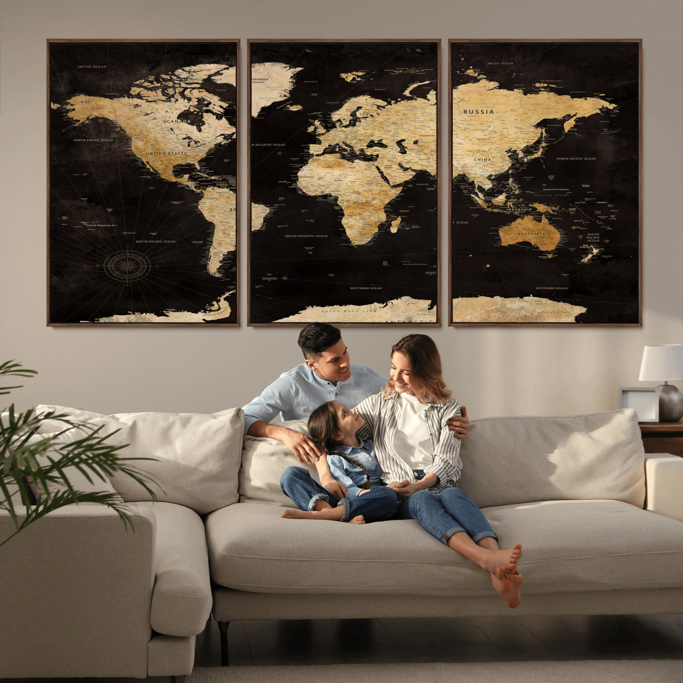 70468159-MGV-CV-36X24 - World Map Wall Art Canvas Print, Modern Decorative Framed Map Artwork Prints for Living Room, Office, Bedroom Wall Decor