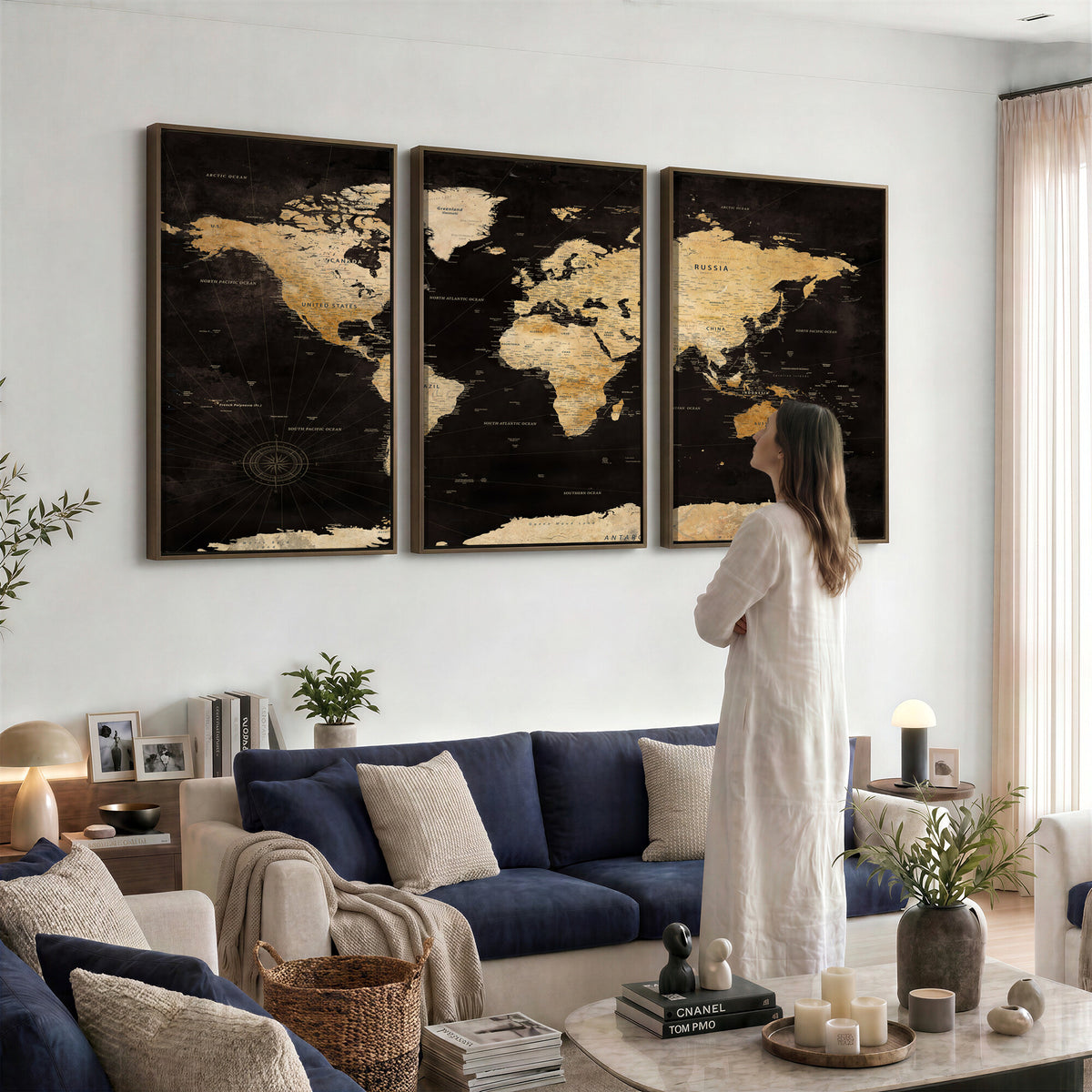70468159-MGV-CV-36X24 - Extra Large World Map Canvas Print – Detailed Map Classic