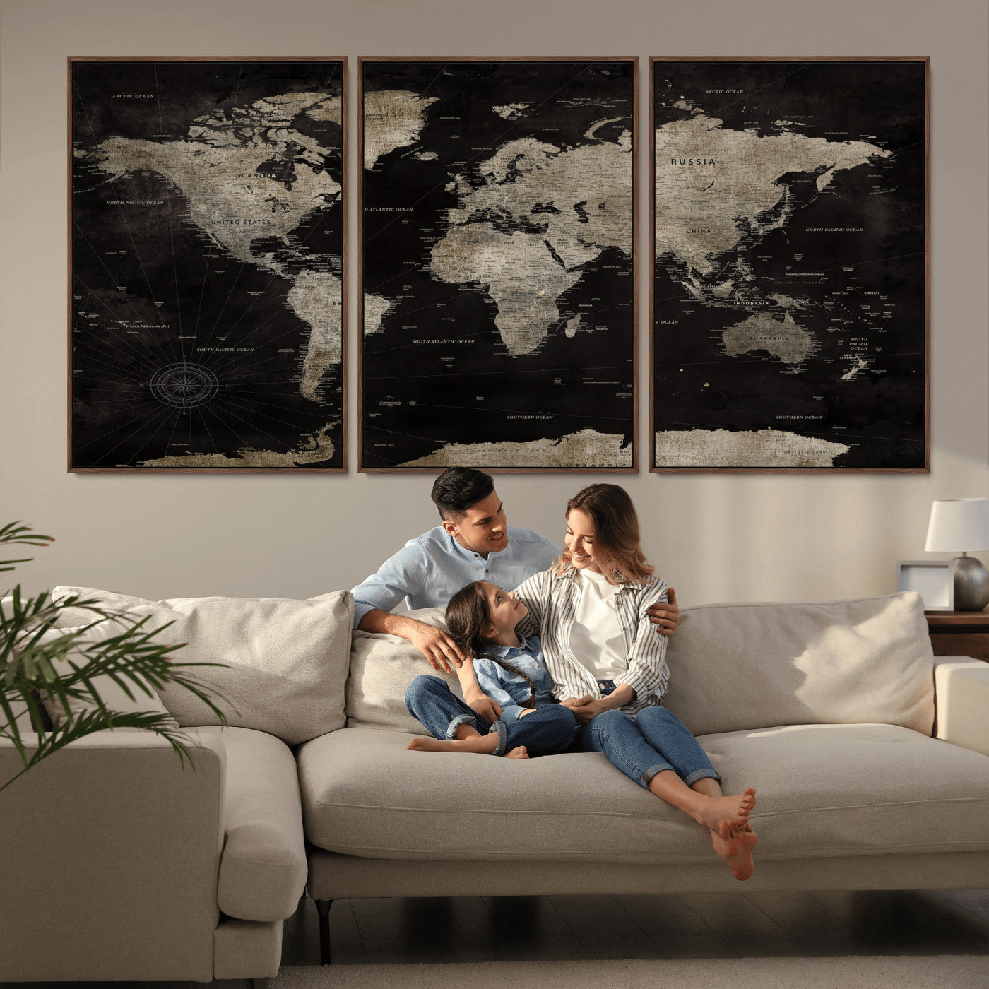 56225956-MGV-CV-36X24 - World Map Wall Art Canvas Print, Modern Decorative Framed Map Artwork Prints for Living Room, Office, Bedroom Wall Decor