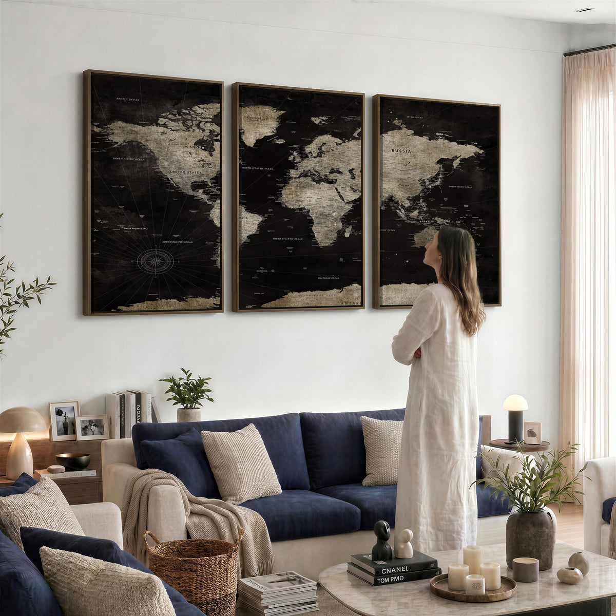 56225956-MGV-CV-36X24 - Detailed World Map Wall Art Print - Large Framed World Map