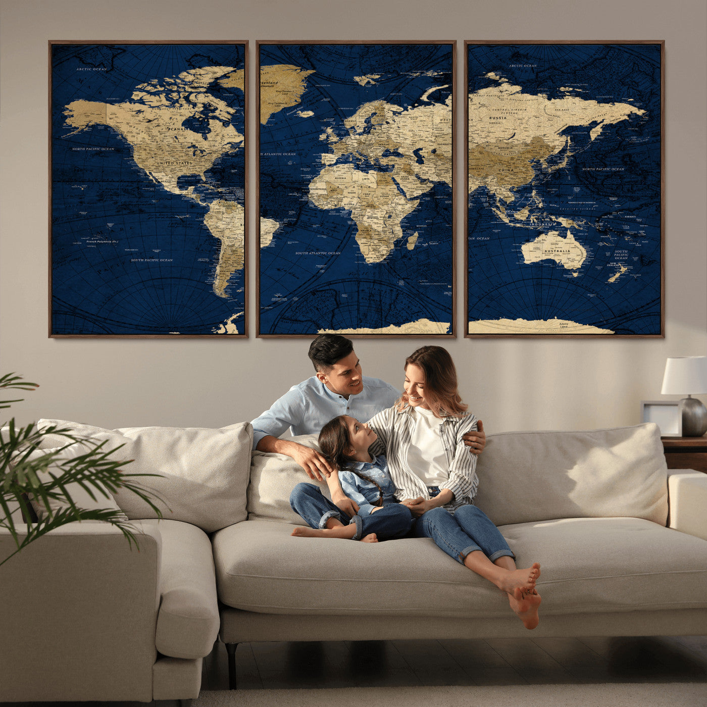 54770746-MGV-CV-36X24 - World Map Wall Art Canvas Print, Modern Decorative Framed Map Artwork Prints for Living Room, Office, Bedroom Wall Decor