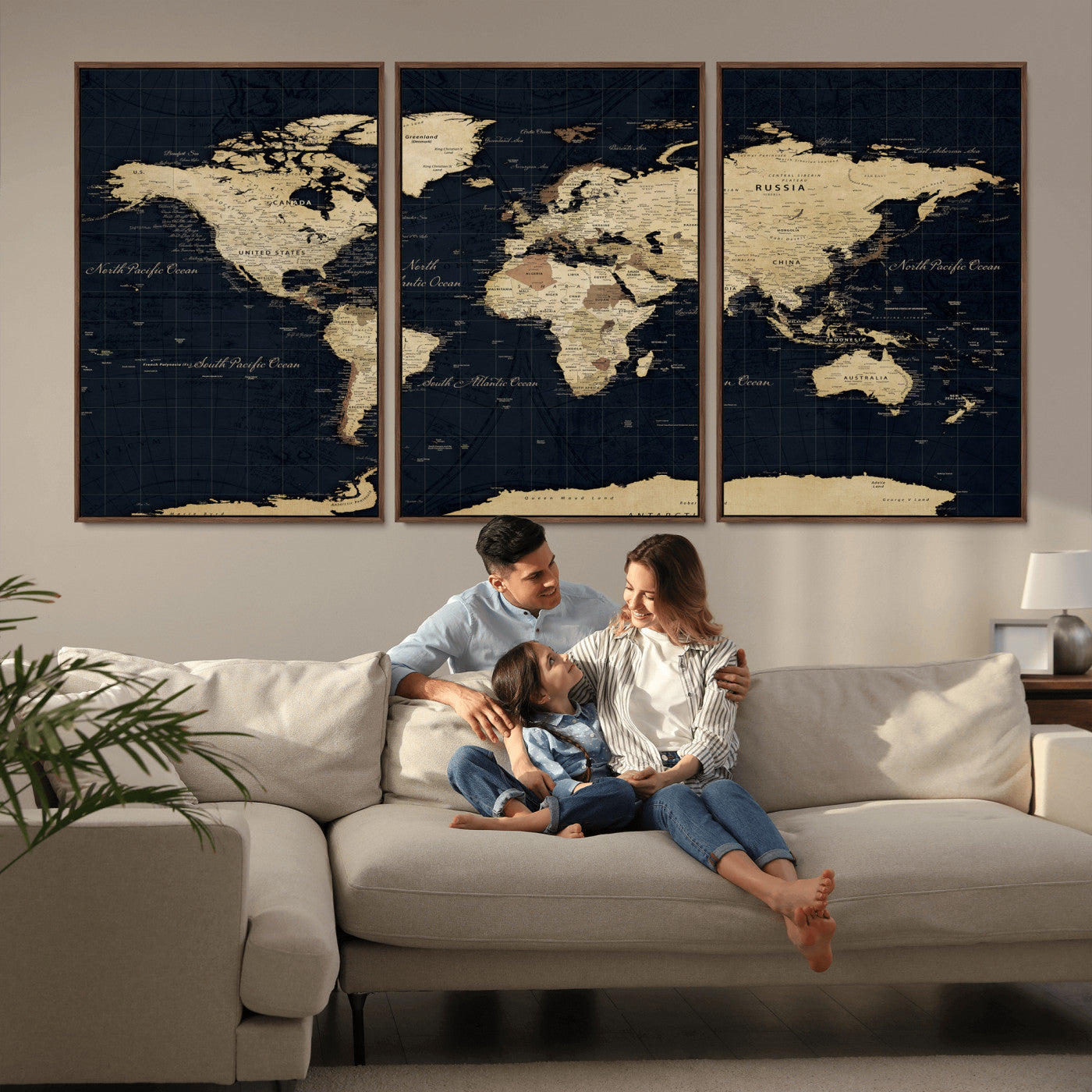 45063434-MGV-CV-36X24 - World Map Wall Art Canvas Print, Modern Decorative Framed Map Artwork Prints for Living Room, Office, Bedroom Wall Decor