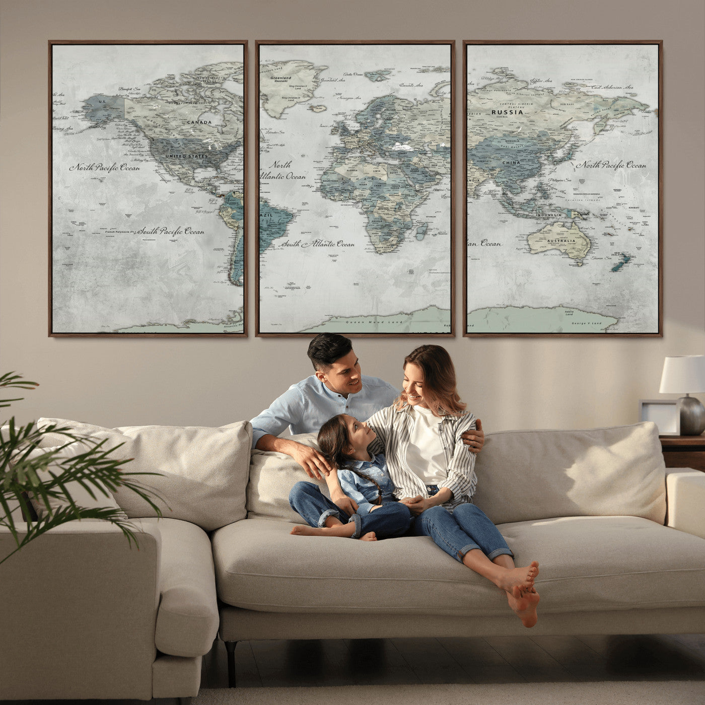 91132939-MGV-CV-36X24 - World Map Wall Art Canvas Print, Modern Decorative Framed Map Artwork Prints for Living Room, Office, Bedroom Wall Decor