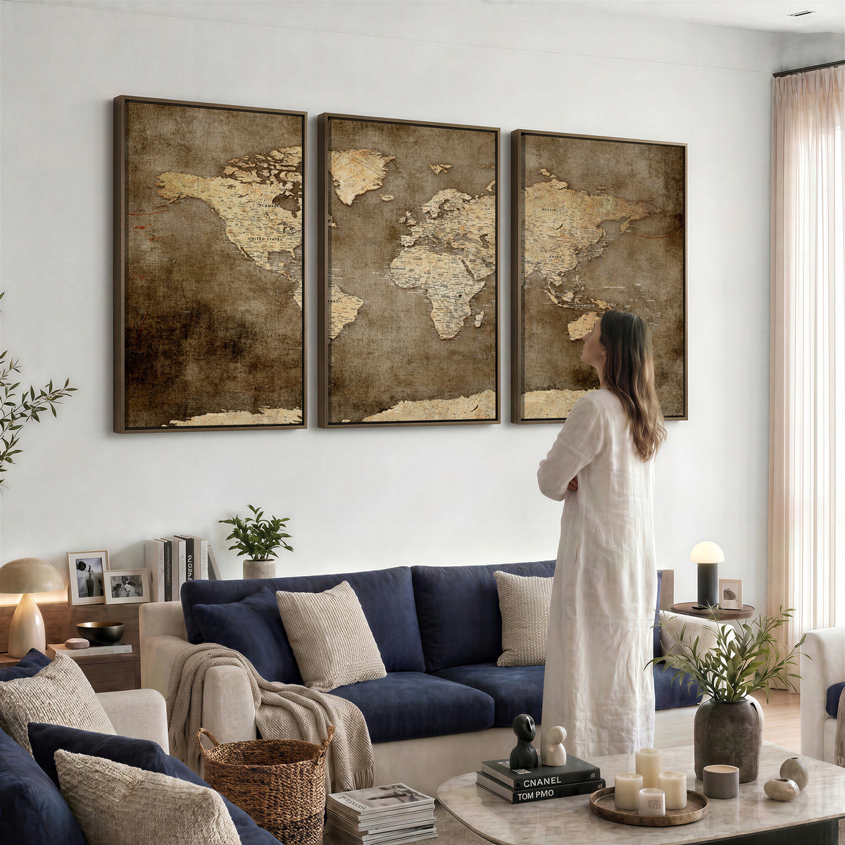 35847542-MGV-CV-36X24 - Dark Vintage World Map Canvas Wall Art Print, Antique Map