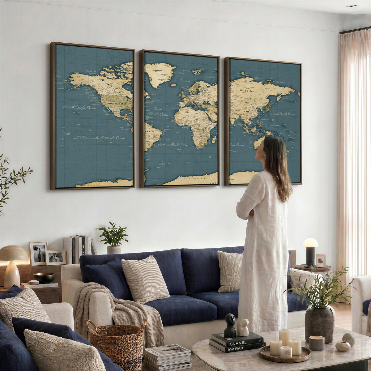 99599383-MGV-CV-36X24 - Minimal Vintage World Map Canvas Wall Art Print, Neutral
