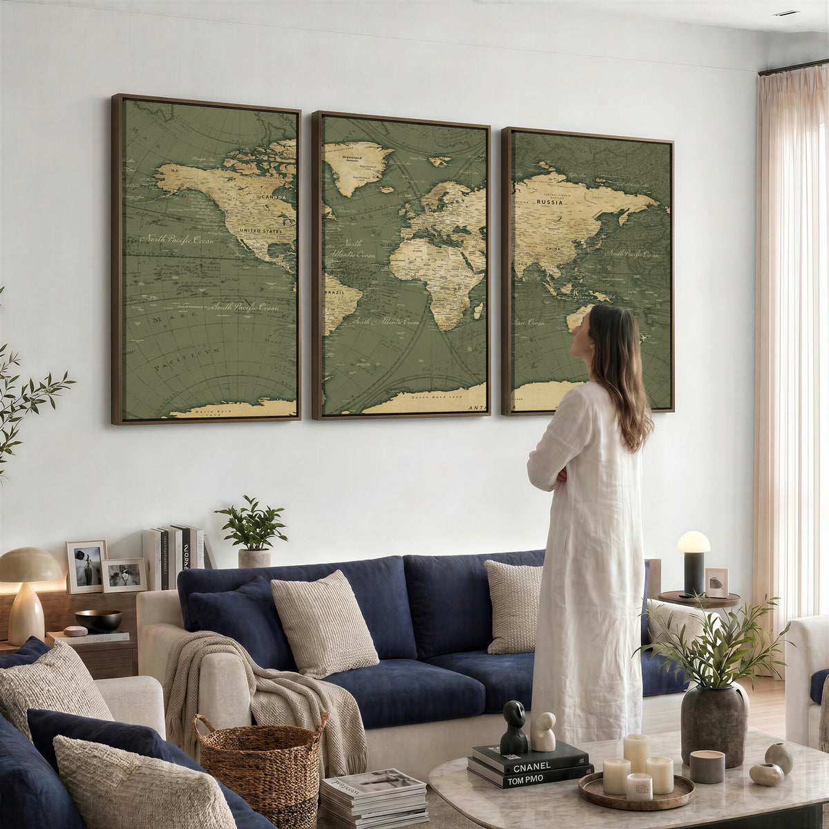 75846040-MGV-CV-36X24 - Large World Map Canvas Wall Art Print for Study Room Decor -