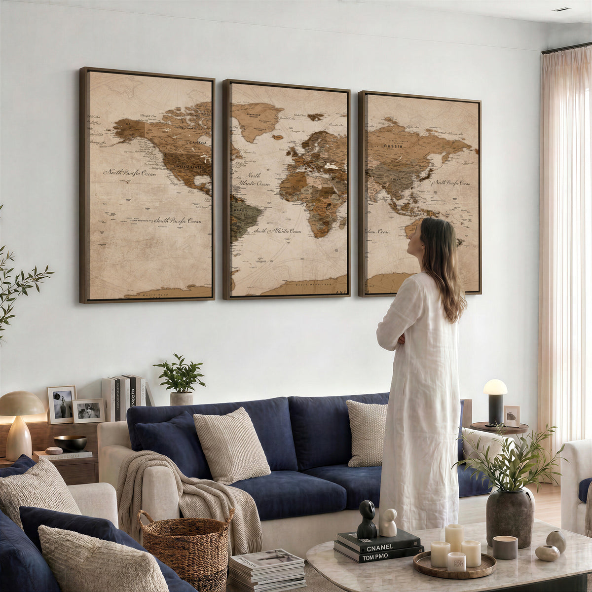 40064188-MGV-CV-36X24 - World Map Wall Art Canvas Print, Modern Decorative Framed Map Artwork Prints for Living Room, Office, Bedroom Wall Decor