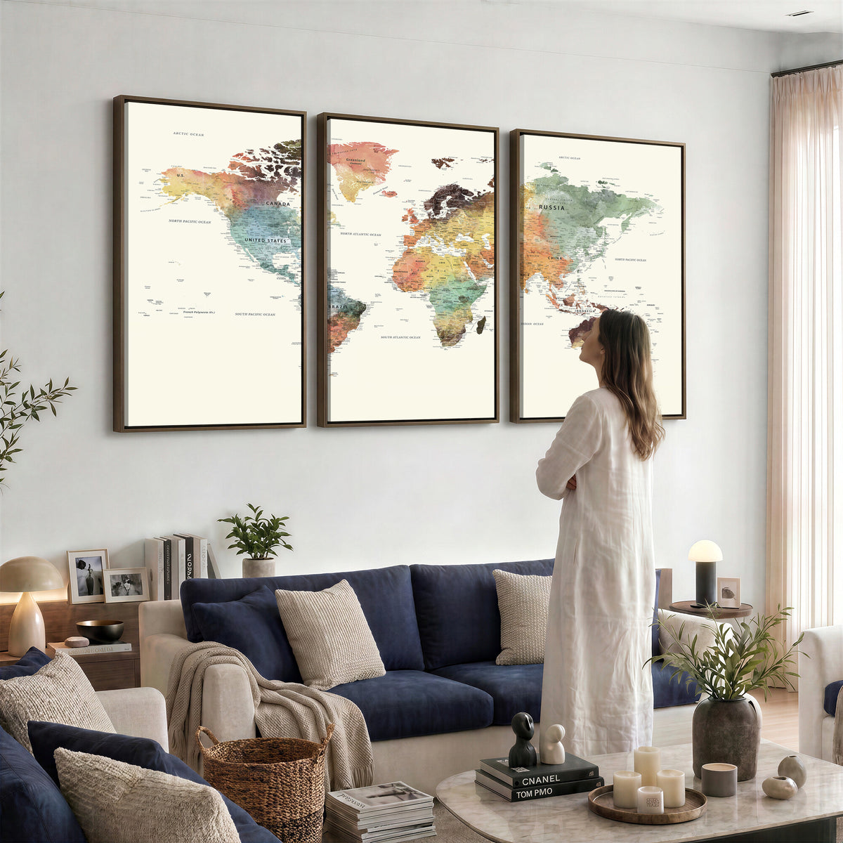 64206059-MGV-CV-36X24 - Framed World Map Wall Art Canvas Print for Living Room and Study Room