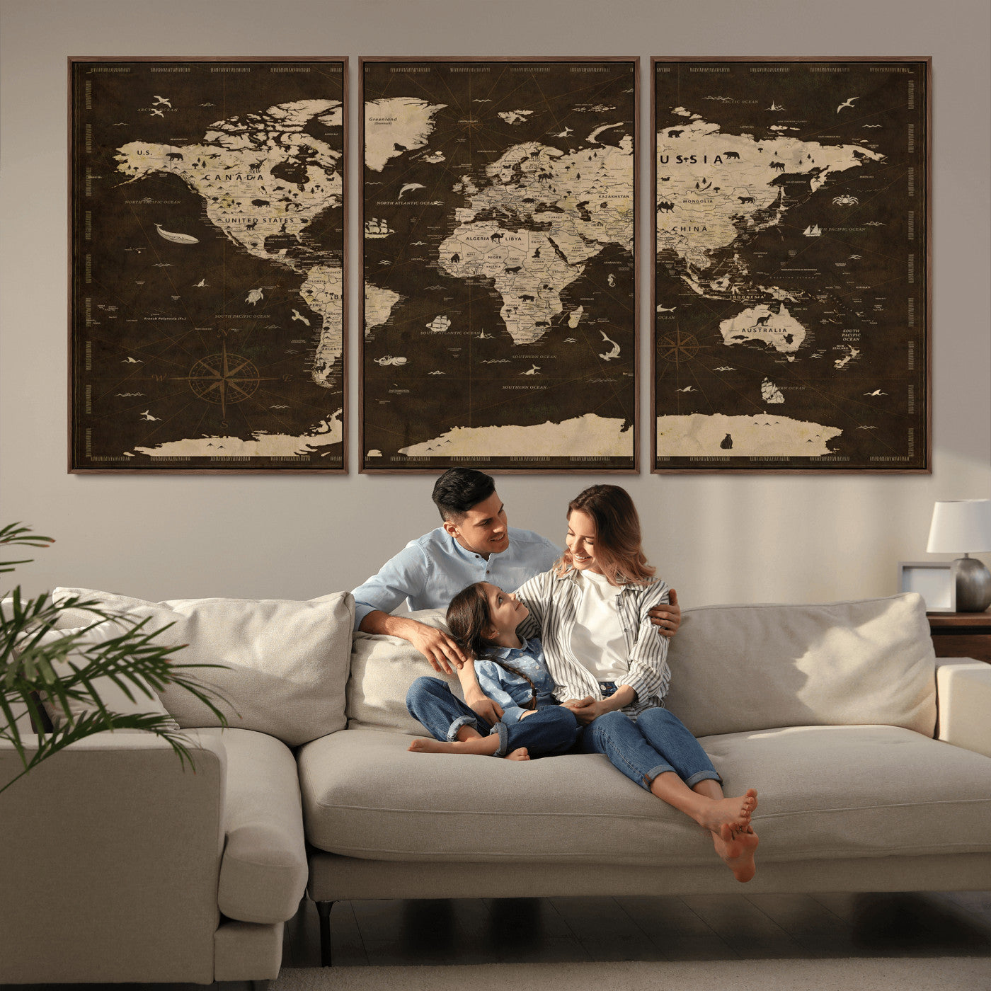 44276398-MGV-CV-36X24 - World Map Wall Art Canvas Print, Modern Decorative Framed Map Artwork Prints for Living Room, Office, Bedroom Wall Decor