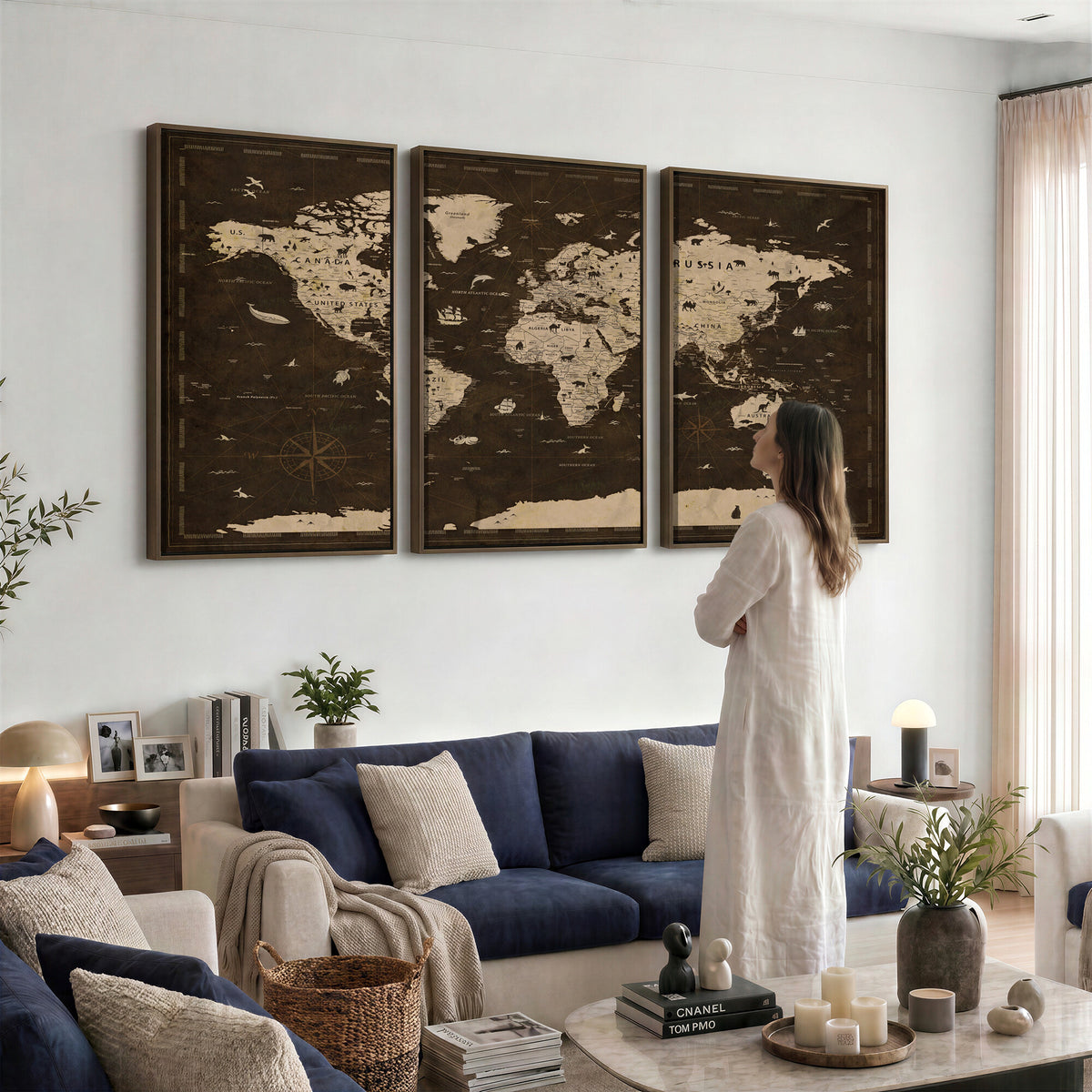 44276398-MGV-CV-36X24 - World Map Wall Art Canvas Print, Modern Decorative Framed Map Artwork Prints for Living Room, Office, Bedroom Wall Decor
