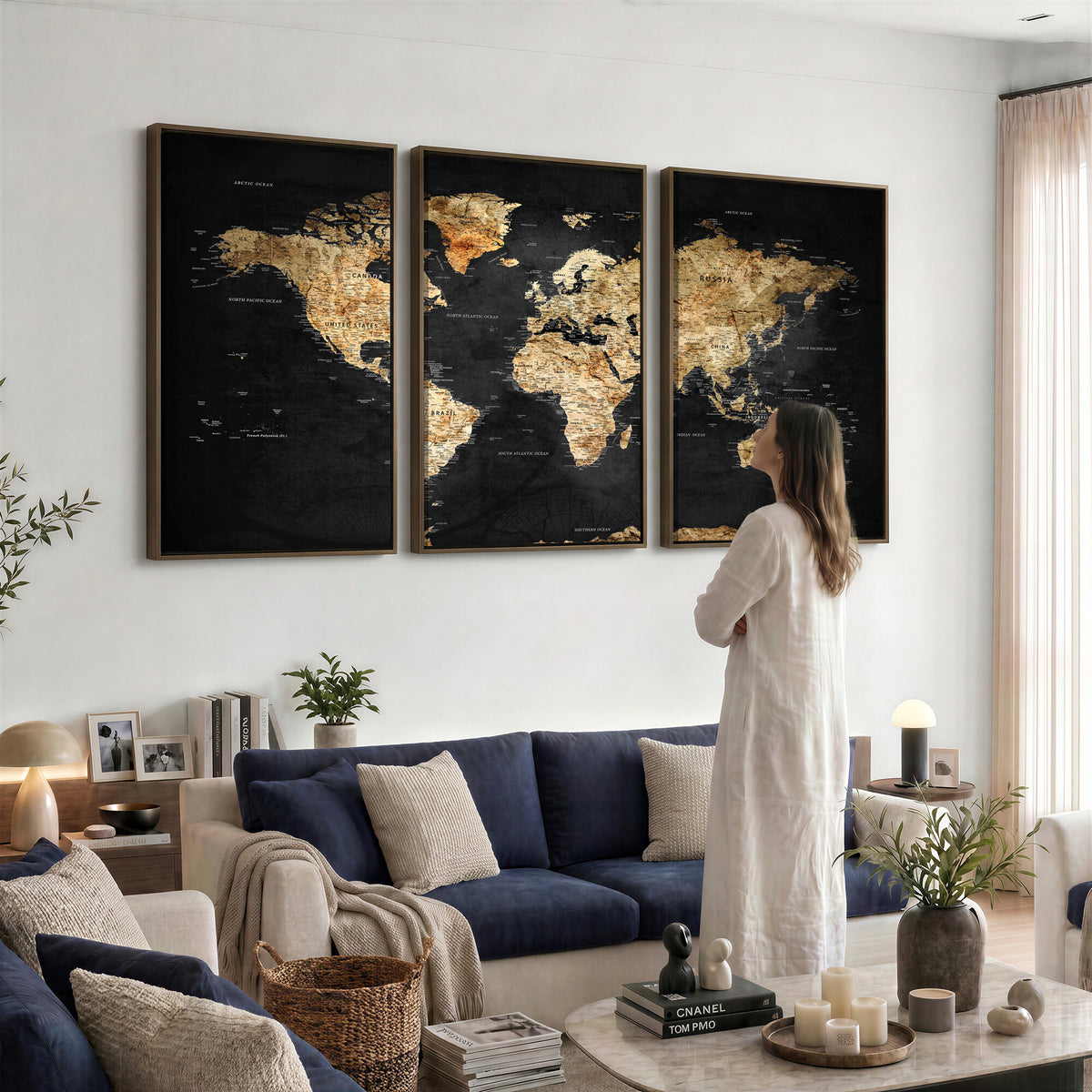 23568589-MGV-CV-36X24 - World Map Wall Art Canvas Print, Modern Decorative Framed Map Artwork Prints for Living Room, Office, Bedroom Wall Decor