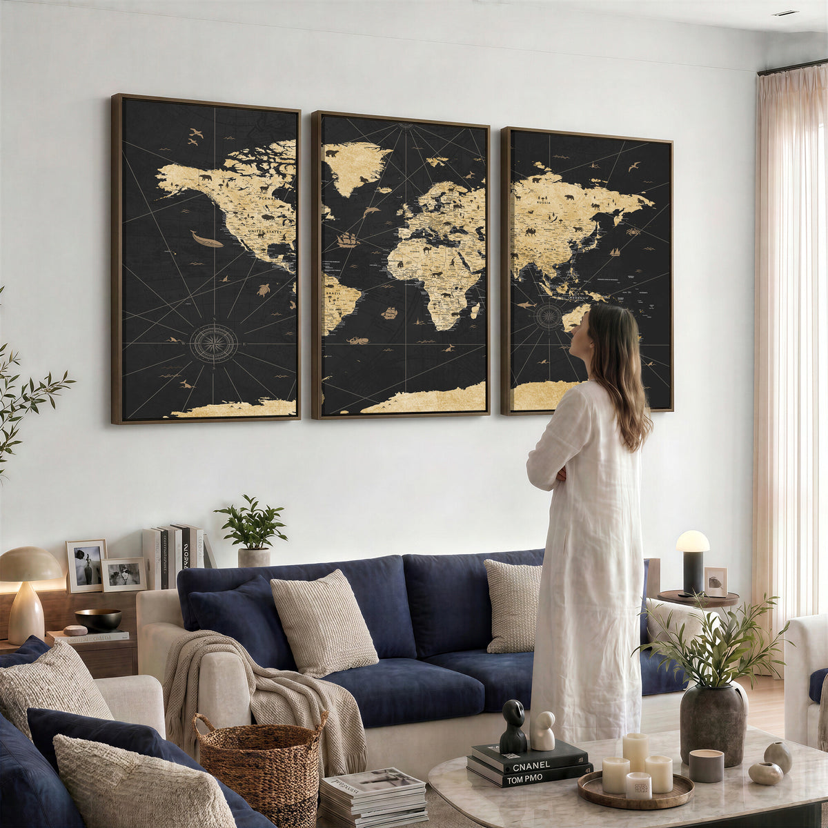 80270976-MGV-CV-36X24 - World Map Wall Art Canvas Print, Modern Decorative Framed Map Artwork Prints for Living Room, Office, Bedroom Wall Decor