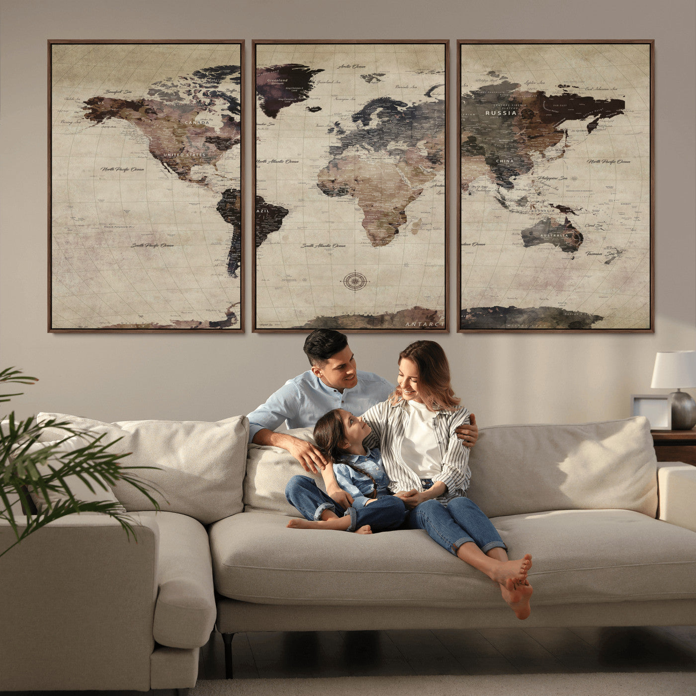 60560672-MGV-CV-36X24 - World Map Wall Art Canvas Print, Modern Decorative Framed Map Artwork Prints for Living Room, Office, Bedroom Wall Decor