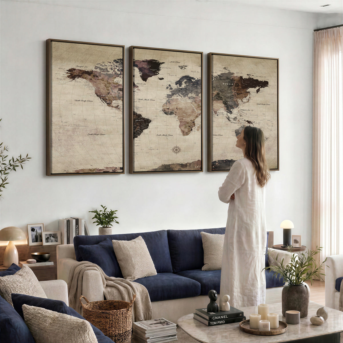60560672-MGV-CV-36X24 - World Map Wall Art Canvas Print, Modern Decorative Framed Map Artwork Prints for Living Room, Office, Bedroom Wall Decor