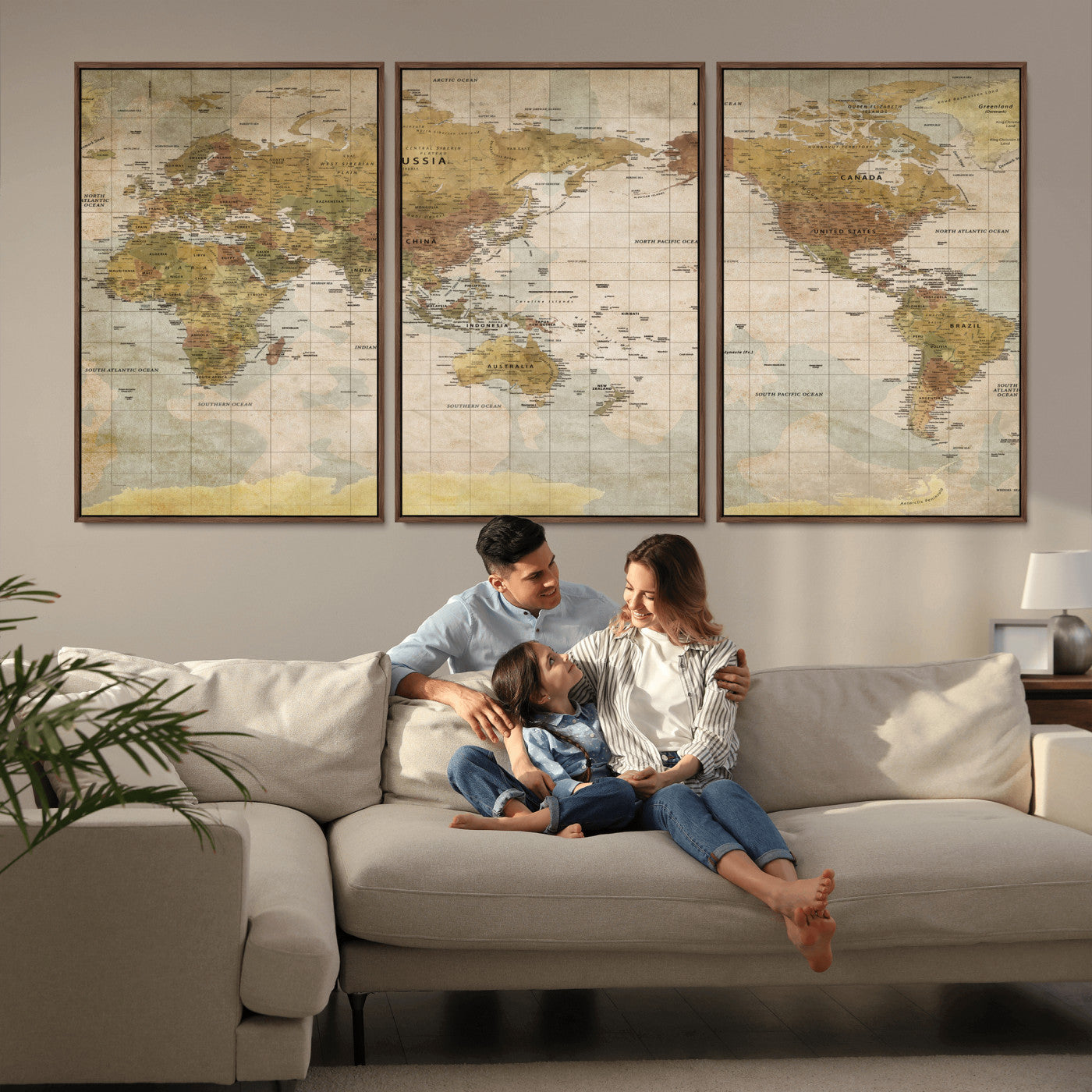 22305205-MGV-CV-36X24 - World Map Wall Art Canvas Print, Modern Decorative Framed Map Artwork Prints for Living Room, Office, Bedroom Wall Decor