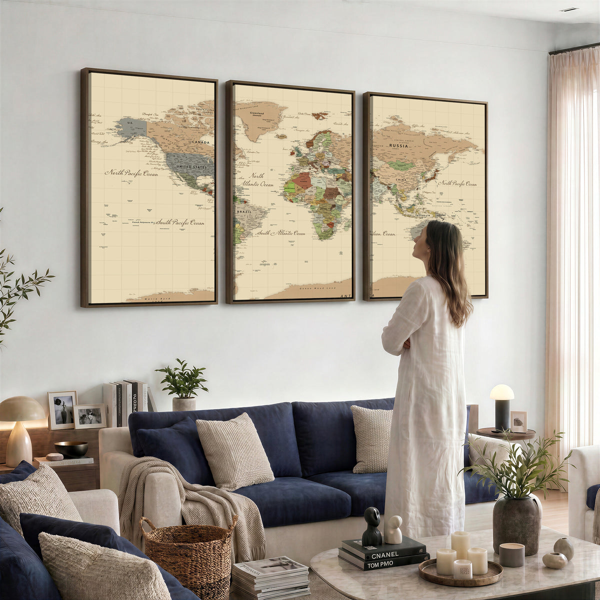 31407854-MGV-CV-36X24 - World Map Wall Art Canvas Print, Modern Decorative Framed Map Artwork Prints for Living Room, Office, Bedroom Wall Decor