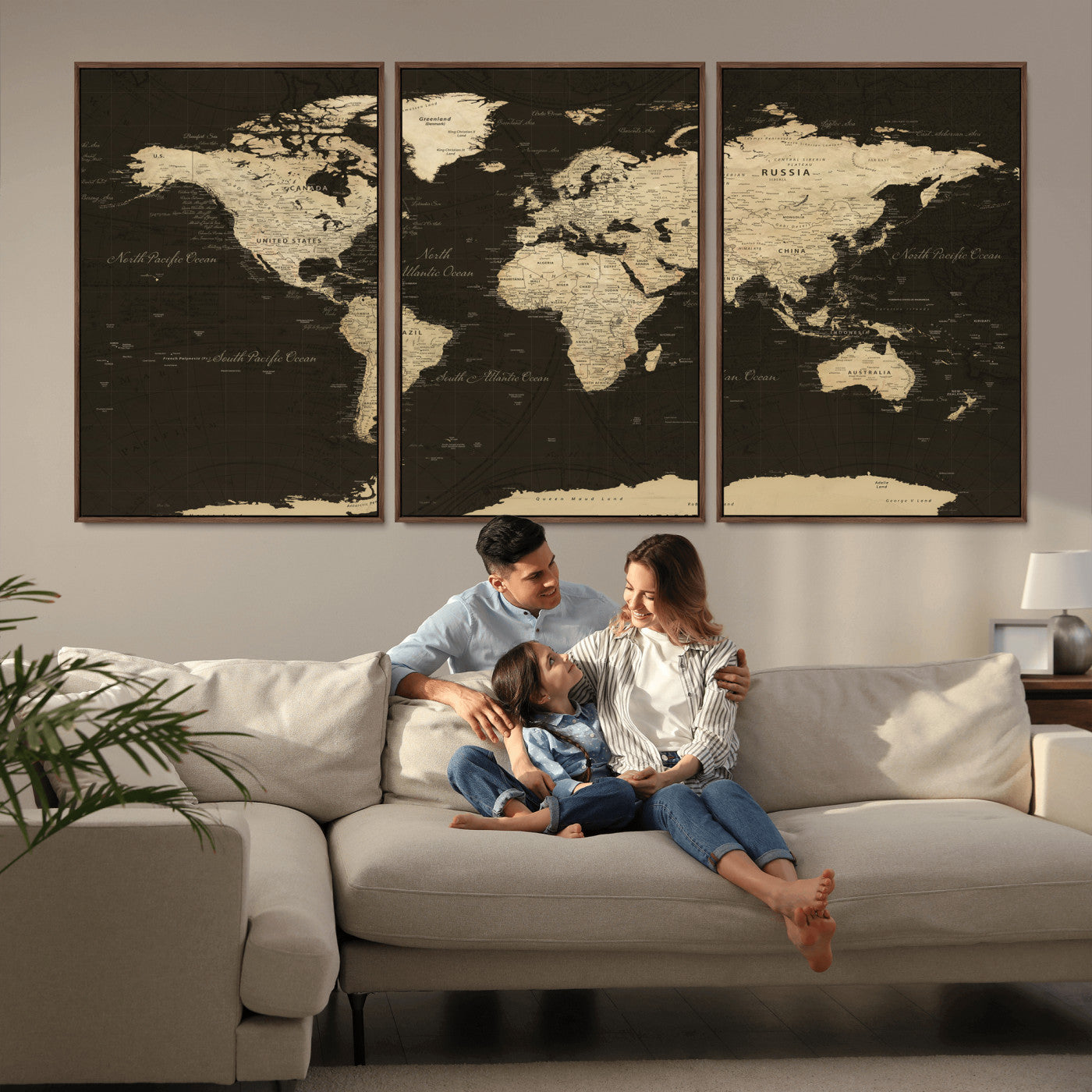 89024244-MGV-CV-36X24 - World Map Wall Art Canvas Print, Modern Decorative Framed Map Artwork Prints for Living Room, Office, Bedroom Wall Decor
