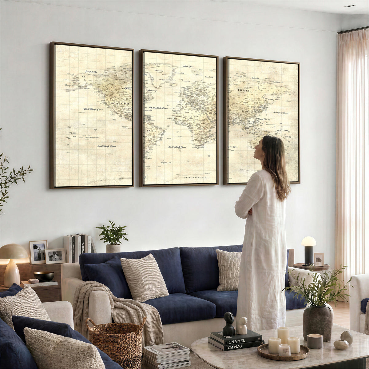 17101439-MGV-CV-36X24 - World Map Wall Art Canvas Print, Modern Decorative Framed Map Artwork Prints for Living Room, Office, Bedroom Wall Decor