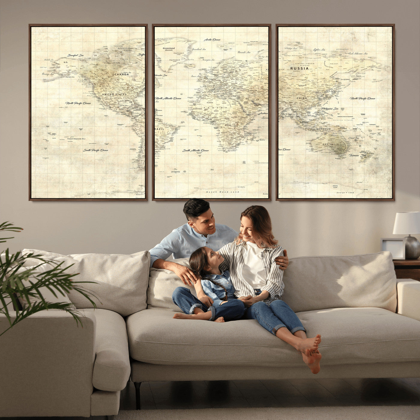 17101439-MGV-CV-36X24 - World Map Wall Art Canvas Print, Modern Decorative Framed Map Artwork Prints for Living Room, Office, Bedroom Wall Decor