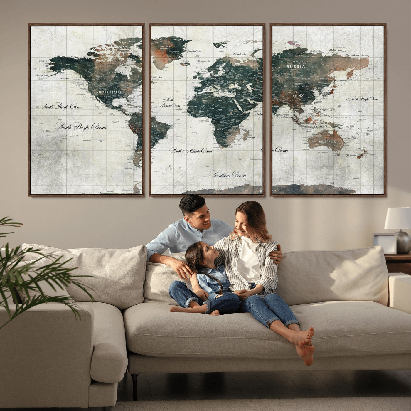 91179593-MGV-CV-36X24 - World Map Wall Art Canvas Print, Modern Decorative Framed Map Artwork Prints for Living Room, Office, Bedroom Wall Decor