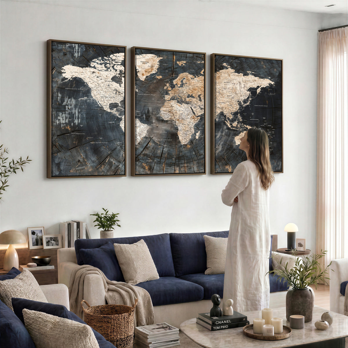 89162112-MGV-CV-36X24 - World Map Wall Art Canvas Print, Modern Decorative Framed Map Artwork Prints for Living Room, Office, Bedroom Wall Decor
