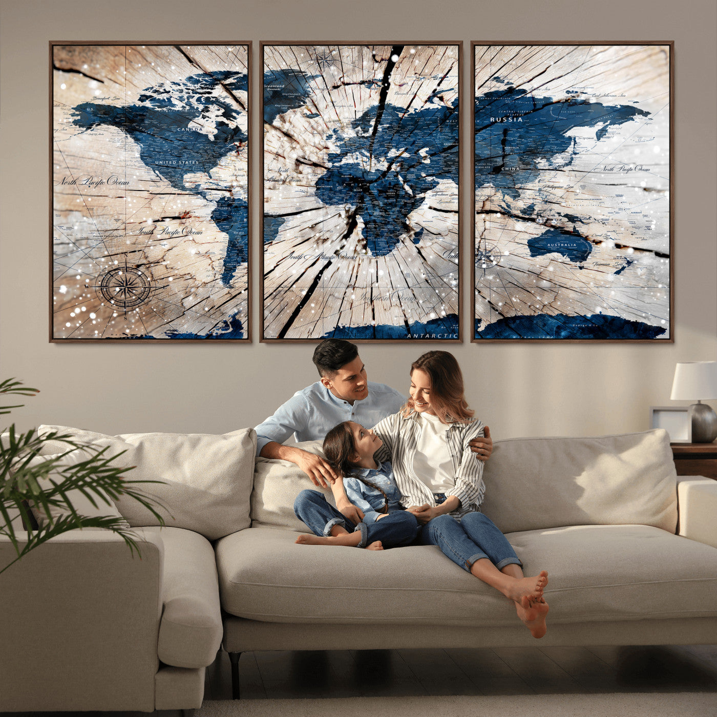 19478704-MGV-CV-36X24 - World Map Wall Art Canvas Print, Modern Decorative Framed Map Artwork Prints for Living Room, Office, Bedroom Wall Decor