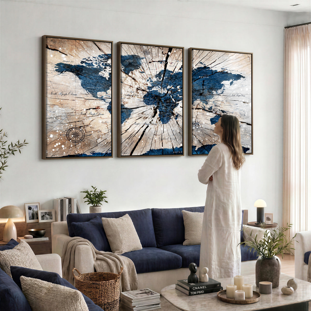 19478704-MGV-CV-36X24 - World Map Wall Art Canvas Print, Modern Decorative Framed Map Artwork Prints for Living Room, Office, Bedroom Wall Decor