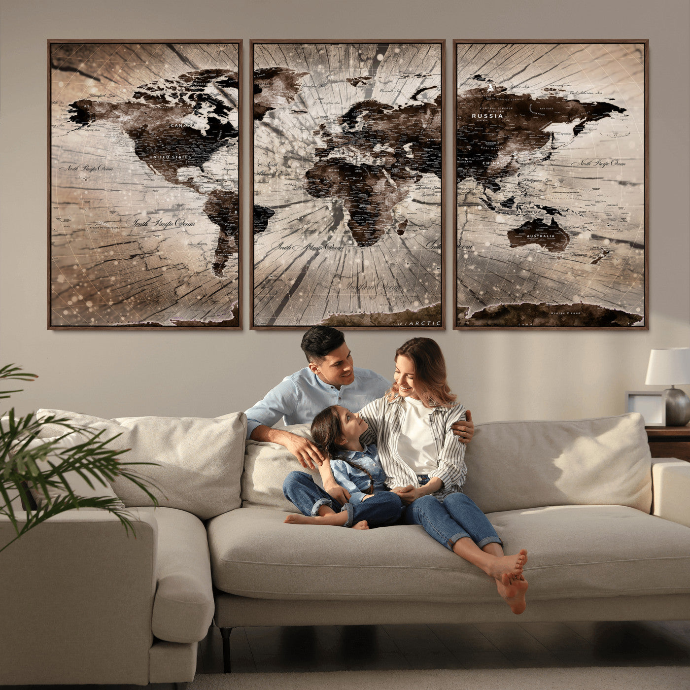 94623295-MGV-CV-36X24 - World Map Wall Art Canvas Print, Modern Decorative Framed Map Artwork Prints for Living Room, Office, Bedroom Wall Decor