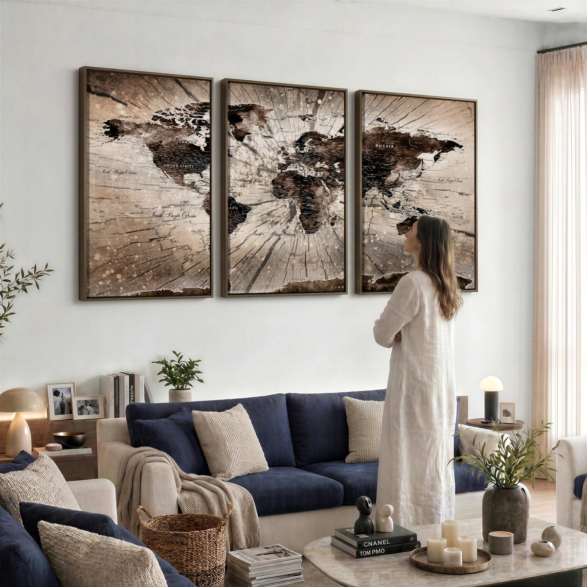 94623295-MGV-CV-36X24 - World Map Wall Art Canvas Print, Modern Decorative Framed Map Artwork Prints for Living Room, Office, Bedroom Wall Decor