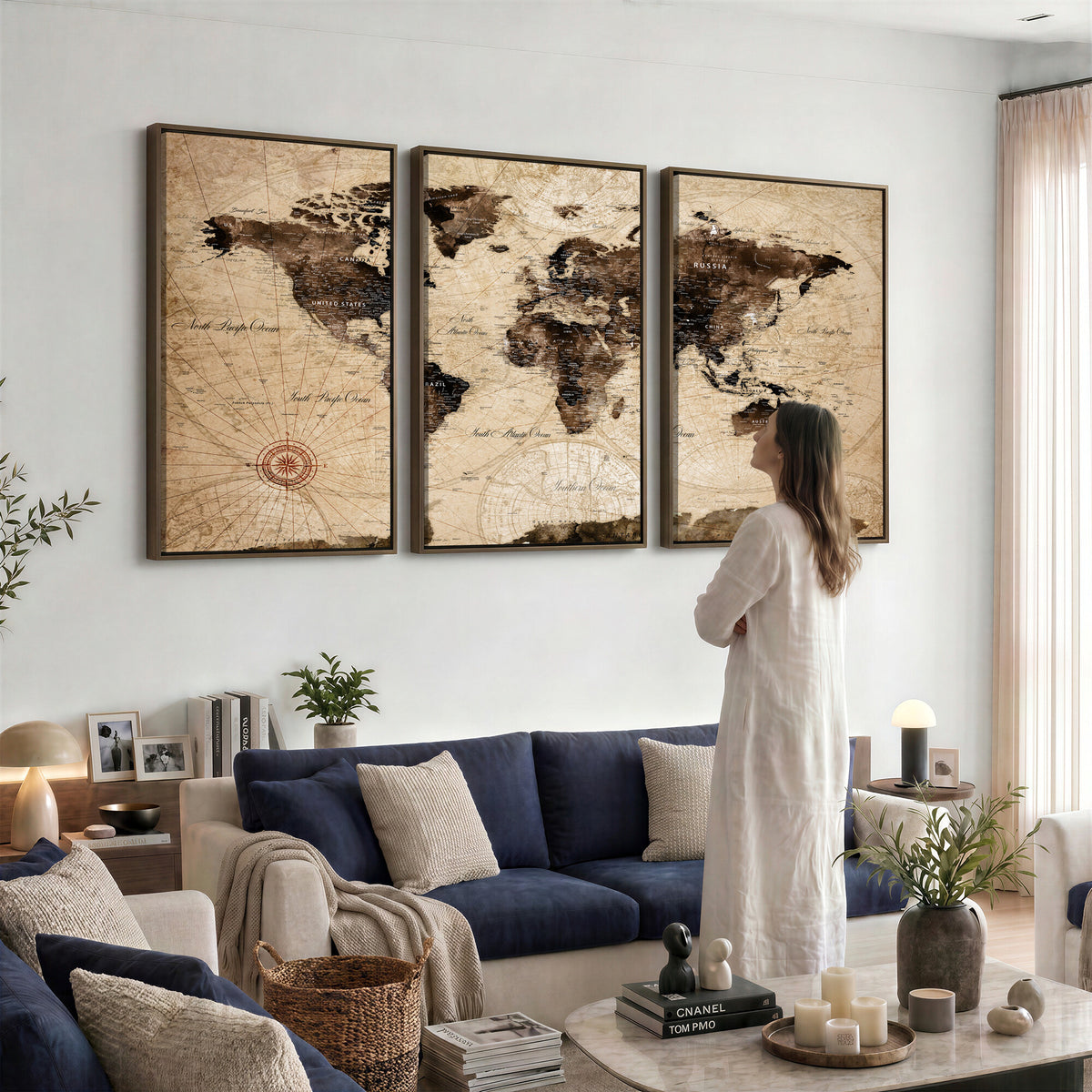 47657418-MGV-CV-36X24 - World Map Wall Art Canvas Print, Modern Decorative Framed Map Artwork Prints for Living Room, Office, Bedroom Wall Decor