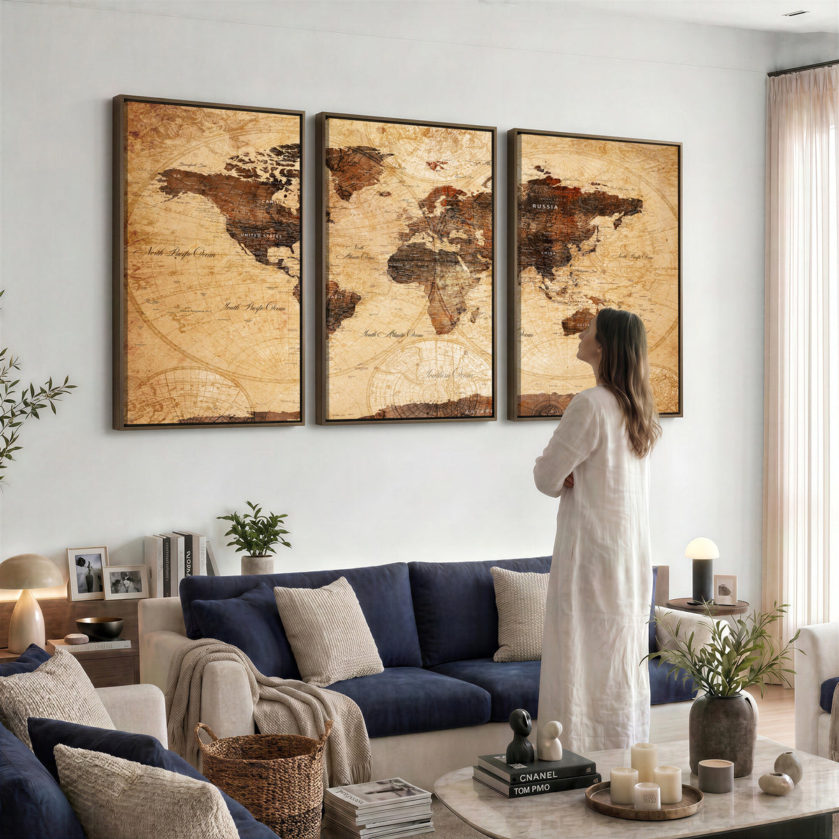 40760475-MGV-CV-36X24 - World Map Wall Art Canvas Print, Modern Decorative Framed Map Artwork Prints for Living Room, Office, Bedroom Wall Decor