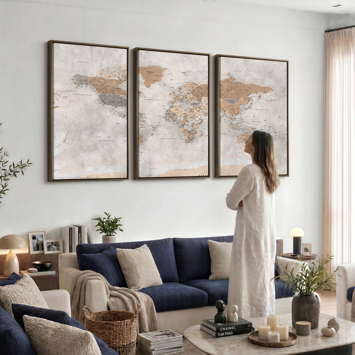 34051638-MGV-CV-36X24 - Detailed World Map Wall Art Canvas Print for Home and Office Decor