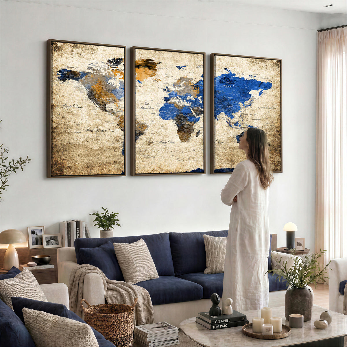 27314341-MGV-CV-36X24 - World Map Wall Art Canvas Print, Modern Decorative Framed Map Artwork Prints for Living Room, Office, Bedroom Wall Decor