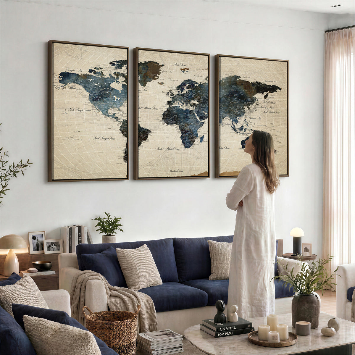 72927803-MGV-CV-36X24 - World Map Wall Art Canvas Print, Modern Decorative Framed Map Artwork Prints for Living Room, Office, Bedroom Wall Decor