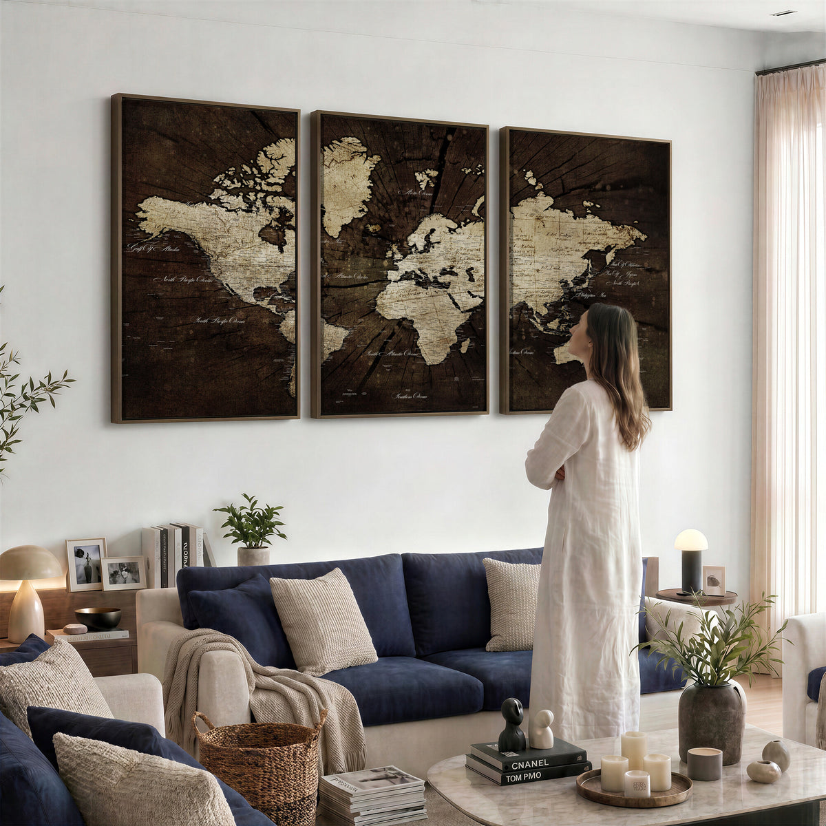 40991509-MGV-CV-36X24 - World Map Wall Art Canvas Print, Modern Decorative Framed Map Artwork Prints for Living Room, Office, Bedroom Wall Decor
