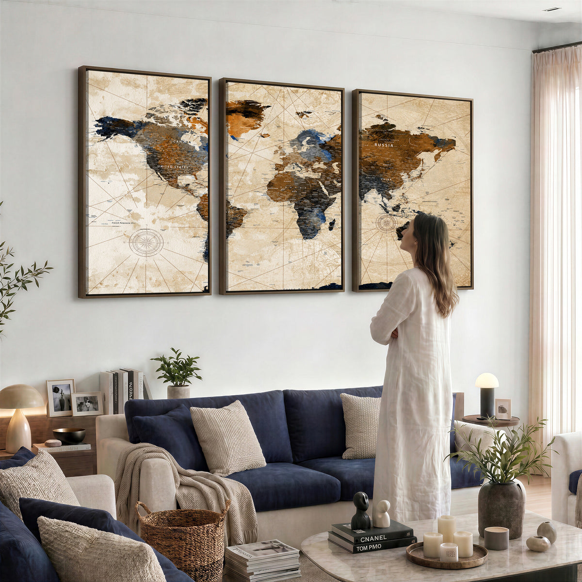 15727090-MGV-CV-36X24 - World Map Wall Art Canvas Print, Modern Decorative Framed Map Artwork Prints for Living Room, Office, Bedroom Wall Decor