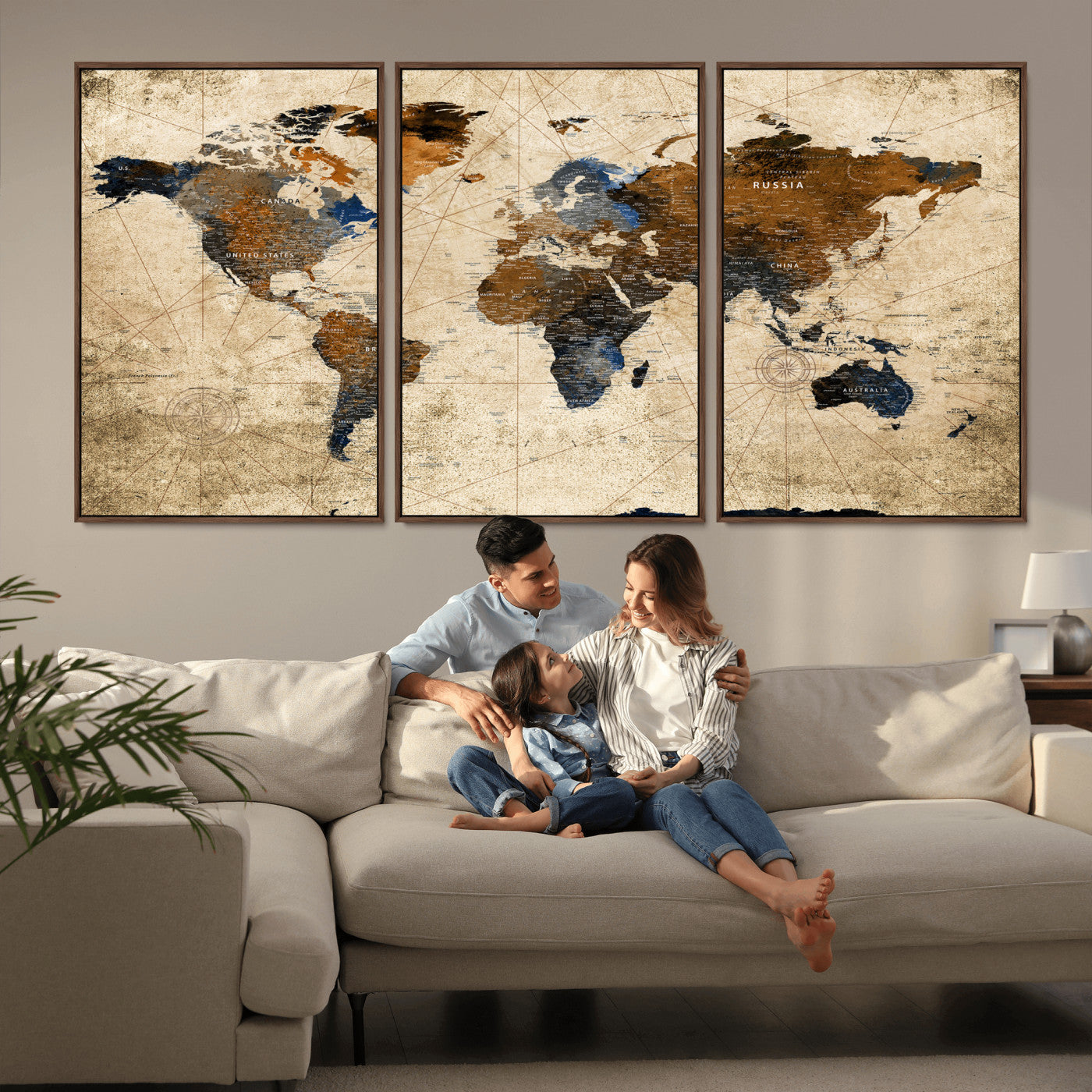 27163414-MGV-CV-36X24 - World Map Wall Art Canvas Print, Modern Decorative Framed Map Artwork Prints for Living Room, Office, Bedroom Wall Decor