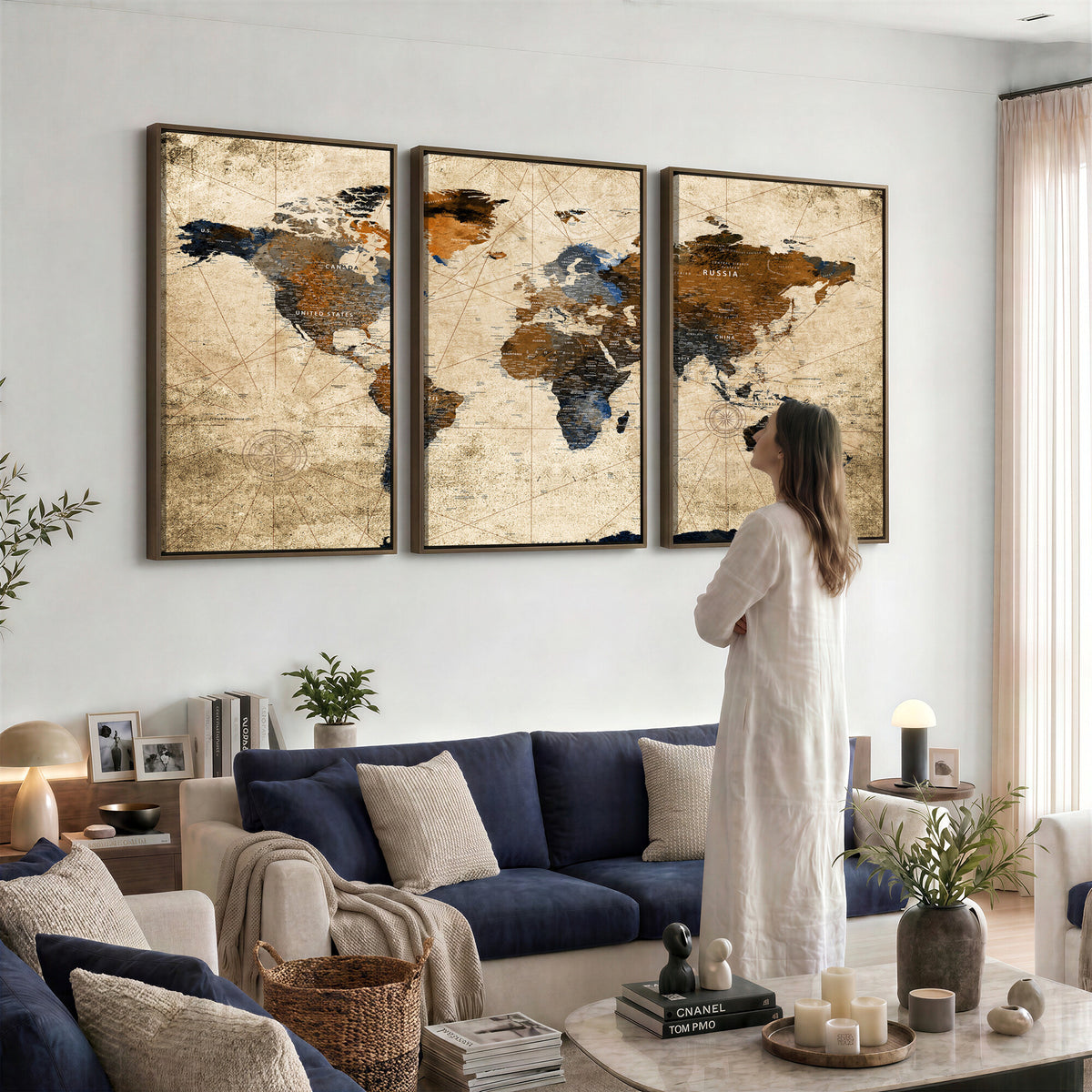 27163414-MGV-CV-36X24 - World Map Wall Art – Rustic Earth Tone Canvas Print, Antique