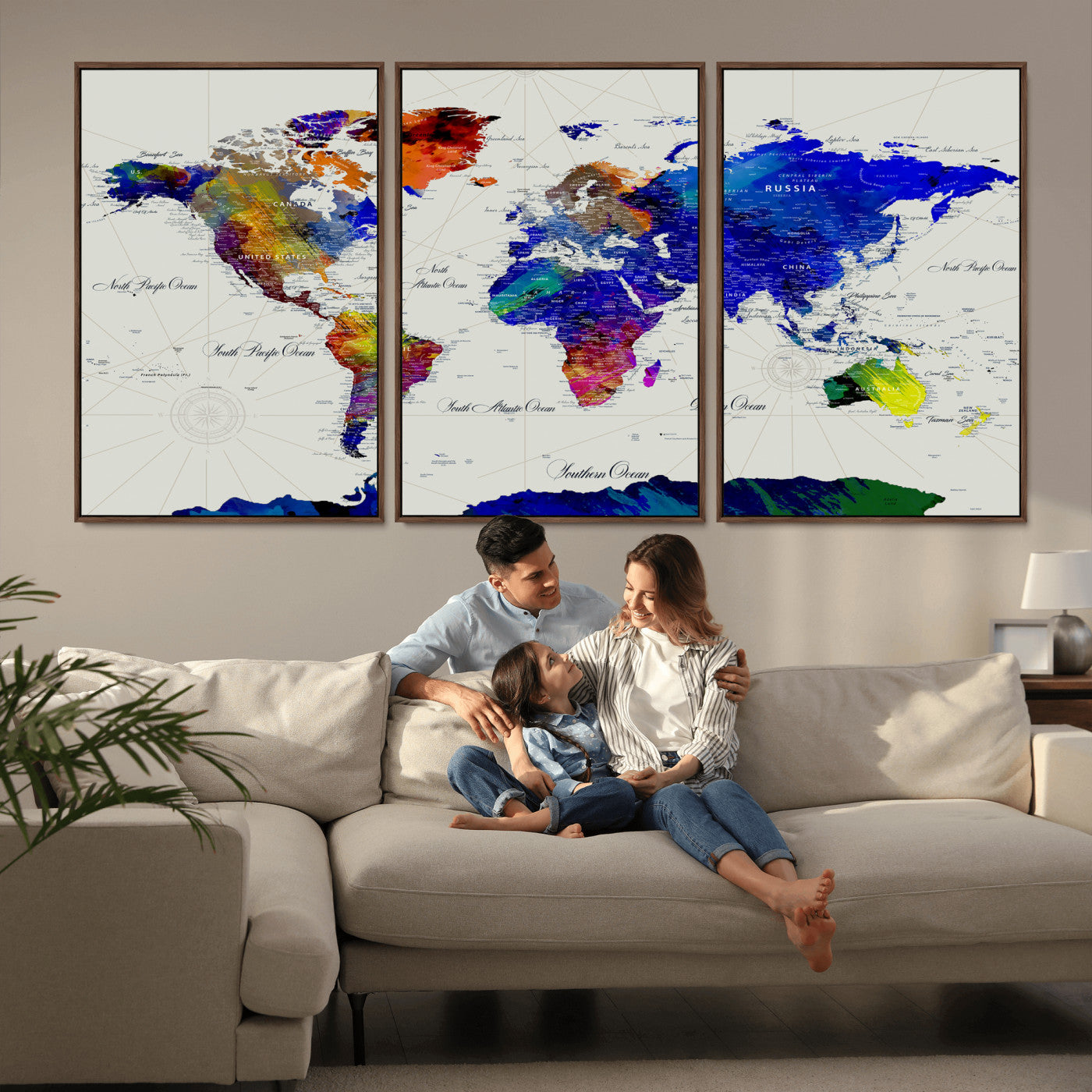 49670038-MGV-CV-36X24 - World Map Wall Art Canvas Print, Modern Decorative Framed Map Artwork Prints for Living Room, Office, Bedroom Wall Decor