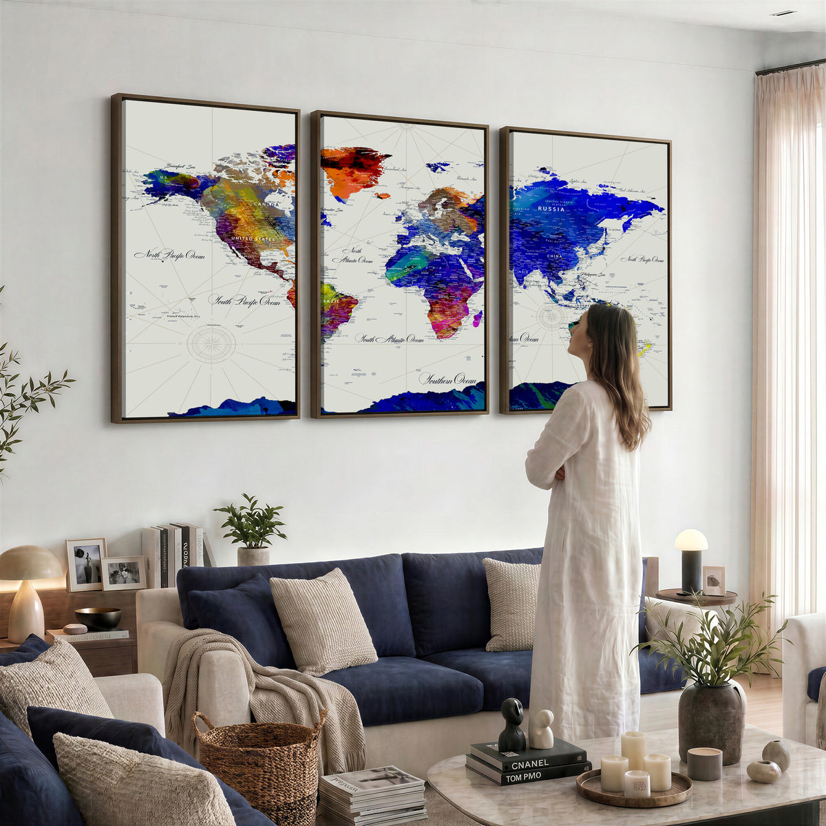 49670038-MGV-CV-36X24 - World Map Wall Art Canvas Print, Modern Decorative Framed Map Artwork Prints for Living Room, Office, Bedroom Wall Decor