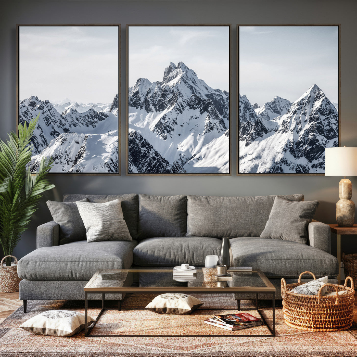 33126265-MGV-CV-36X24 - Snowy Mountain Range Canvas Print, Alpine Peaks Landscape Wall Art, Framed Canvas Ready to Hang