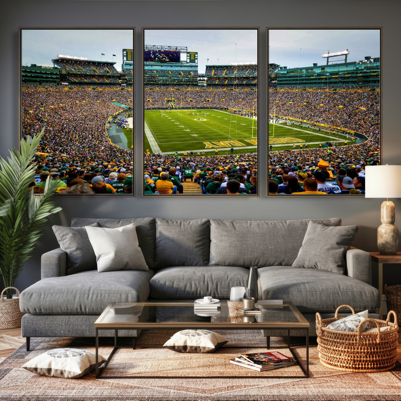 56521752-MGV-CV-36X24 - Green Bay Packers Stadium Wall Art Canvas Print, Lambeau Field Football Stadium Artwork, Framed Wall Art Ready to Hang