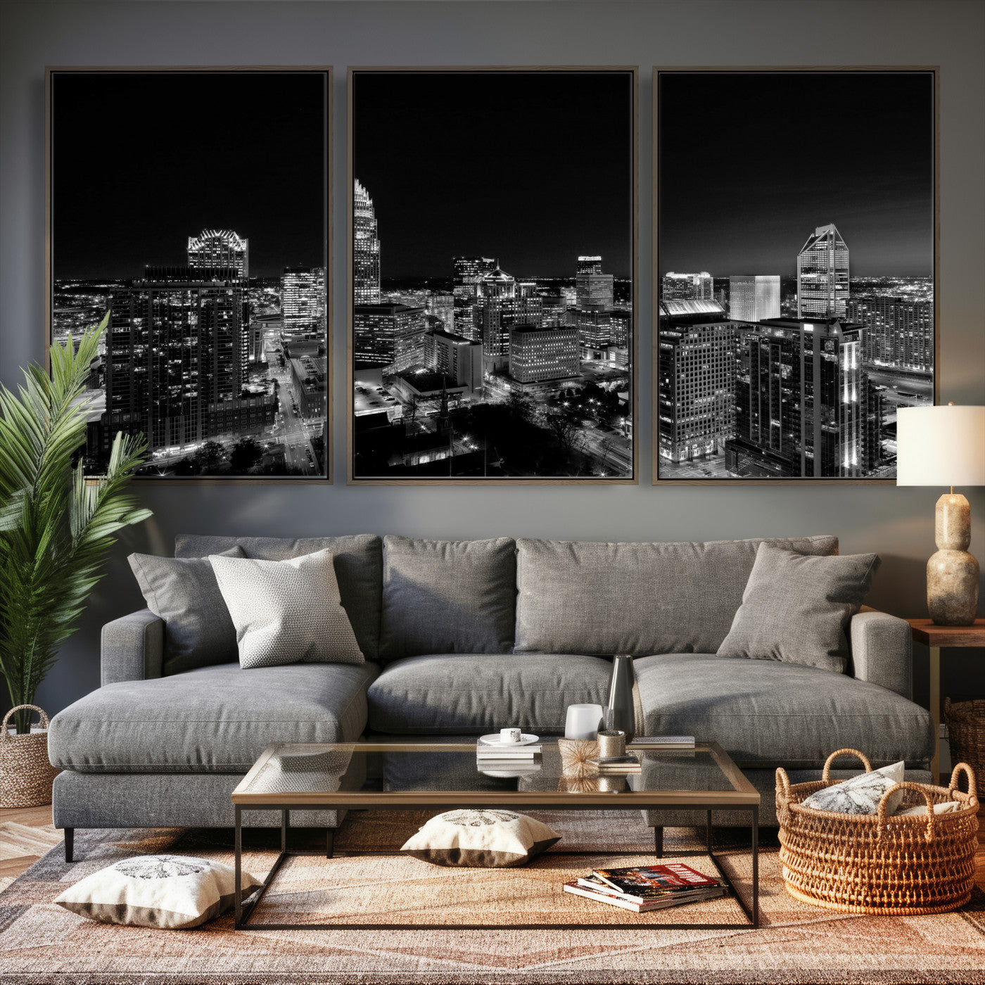 68329345-MGV-CV-36X24 - Atlanta Skyline Wall Art Canvas Print, Atlanta Downtown Night Cityscape Print for Modern Urban Wall Decor