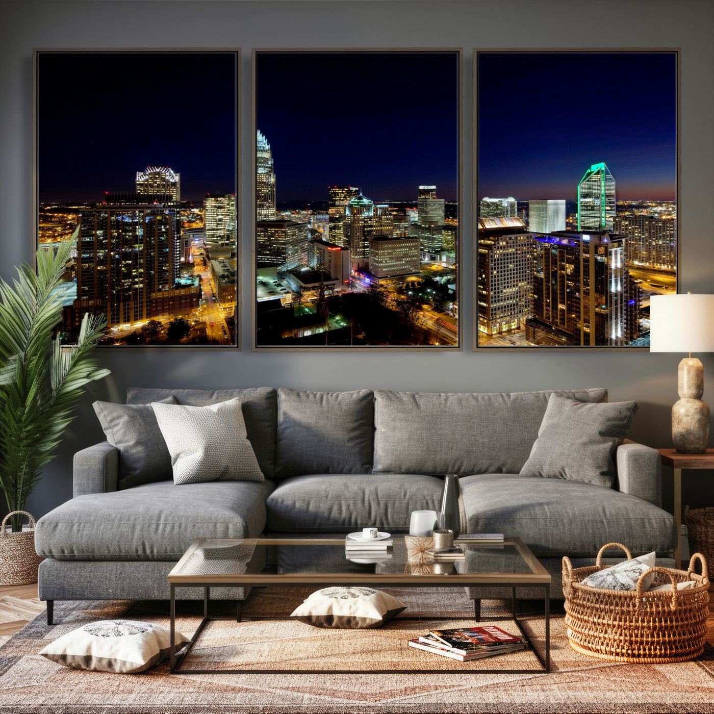 47163738-MGV-CV-36X24 - Atlanta Skyline Wall Art Canvas Print, Atlanta Downtown Night Cityscape Print for Modern Urban Wall Decor