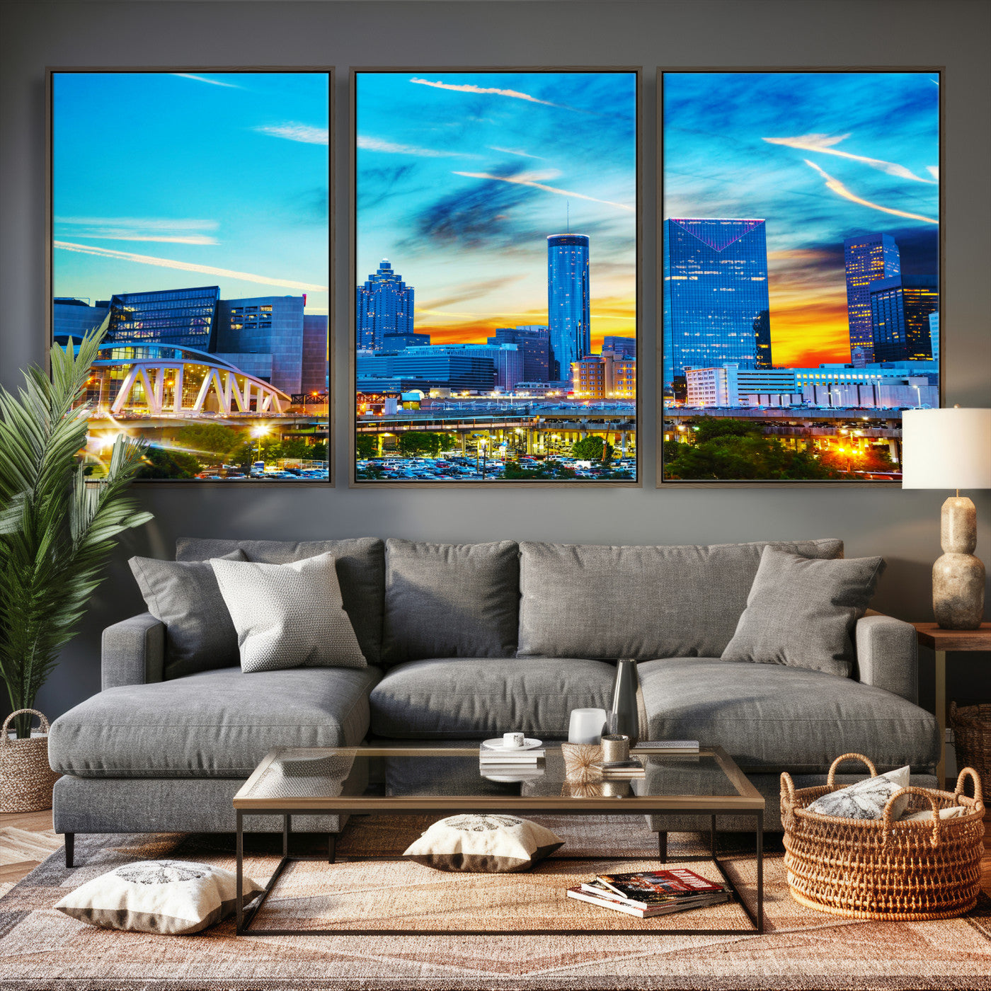 23097797-MGV-CV-36X24 - Atlanta Skyline Wall Art Canvas Print, Atlanta Downtown Night Cityscape Print for Modern Urban Wall Decor