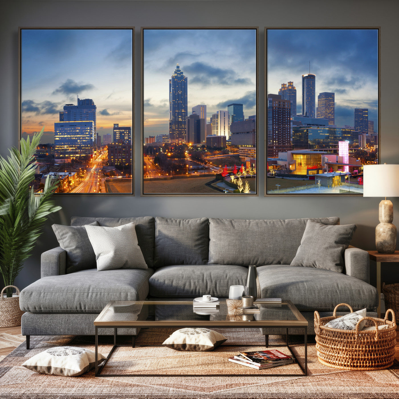 18461309-MGV-CV-36X24 - Atlanta Skyline Wall Art Canvas Print, Atlanta Downtown Night Cityscape Print for Modern Urban Wall Decor
