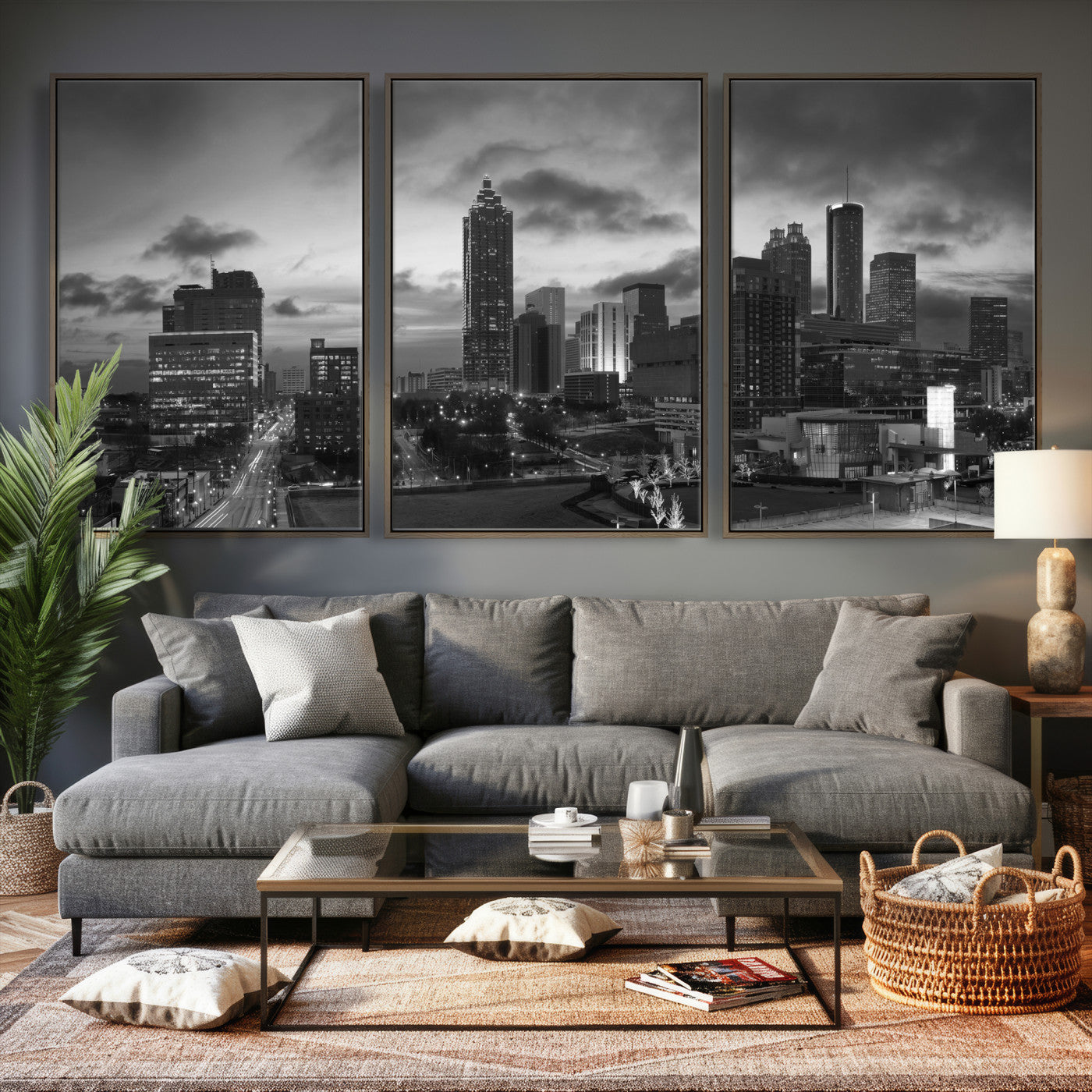 91959506-MGV-CV-36X24 - Atlanta Skyline Wall Art Canvas Print, Atlanta Downtown Night Cityscape Print for Modern Urban Wall Decor